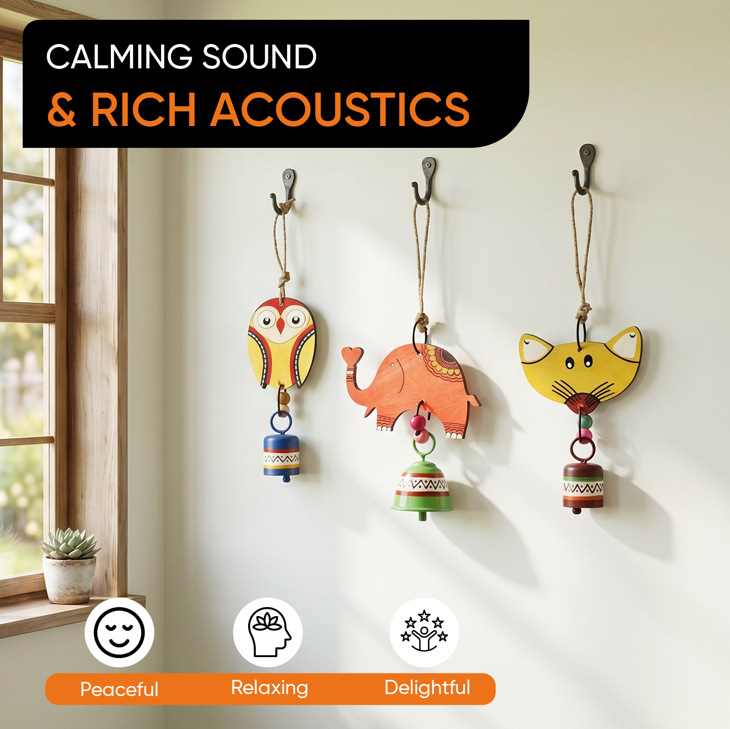 Niyo Trio - Hand-Painted Wooden Animal Hanging Bells (Set of 3)