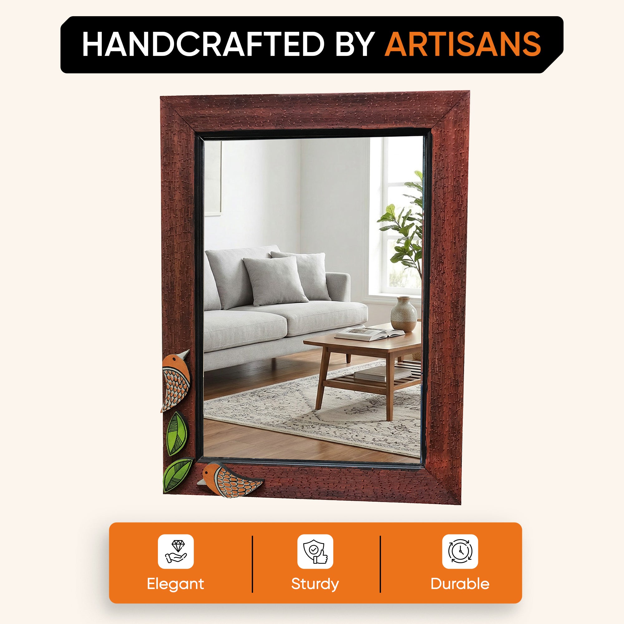 Mirror Handcrafted with Two Birds Tiles (12x16)