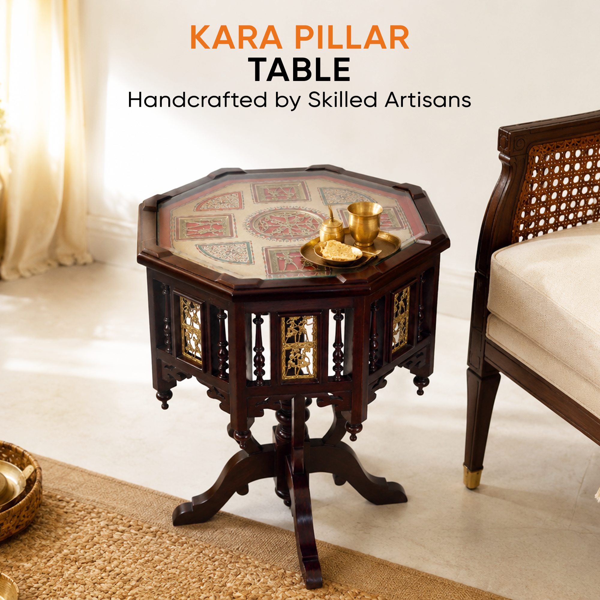Kara Pillar Table in Teakwood with Walnut Finish (24x24x30)