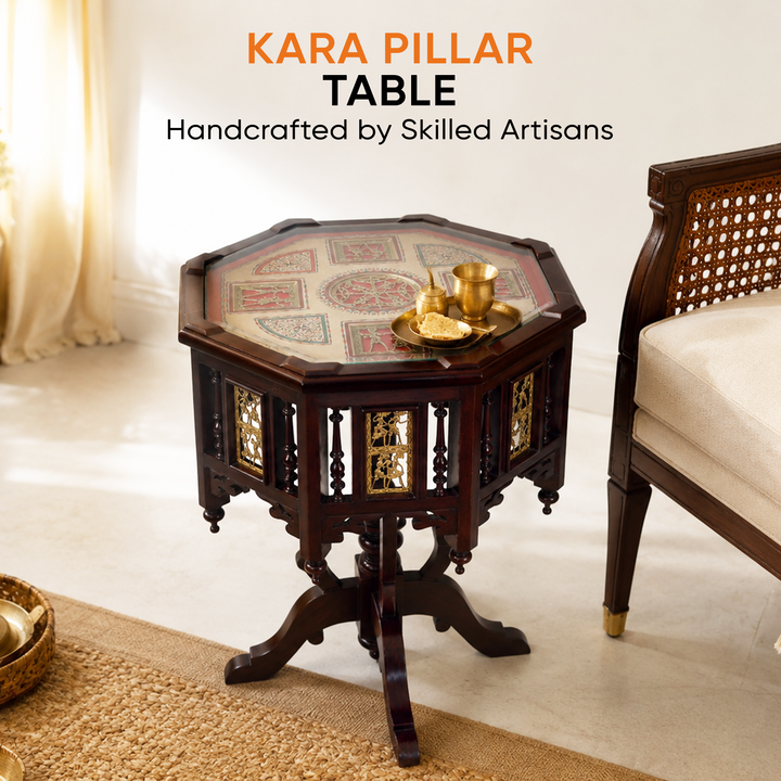 Kara Pillar Table in Teakwood with Walnut Finish (24x24x30)