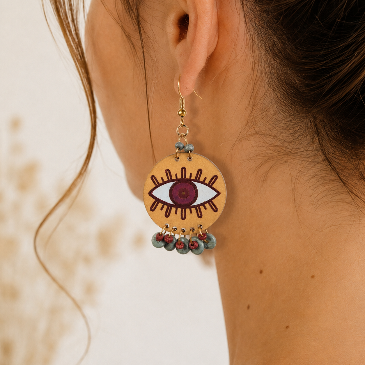 Evil Eye-I' Handcrafted Tribal Wooden Earrings