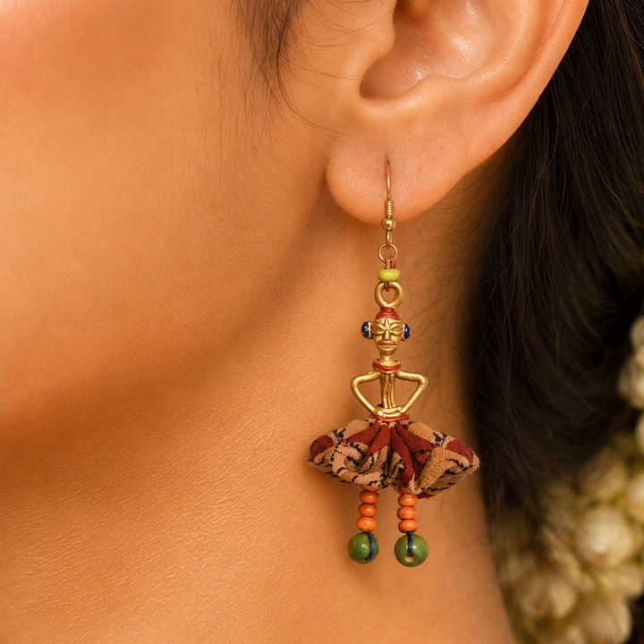 The Dancing Empress Handcrafted Tribal Dhokra Earrings in Floral Design