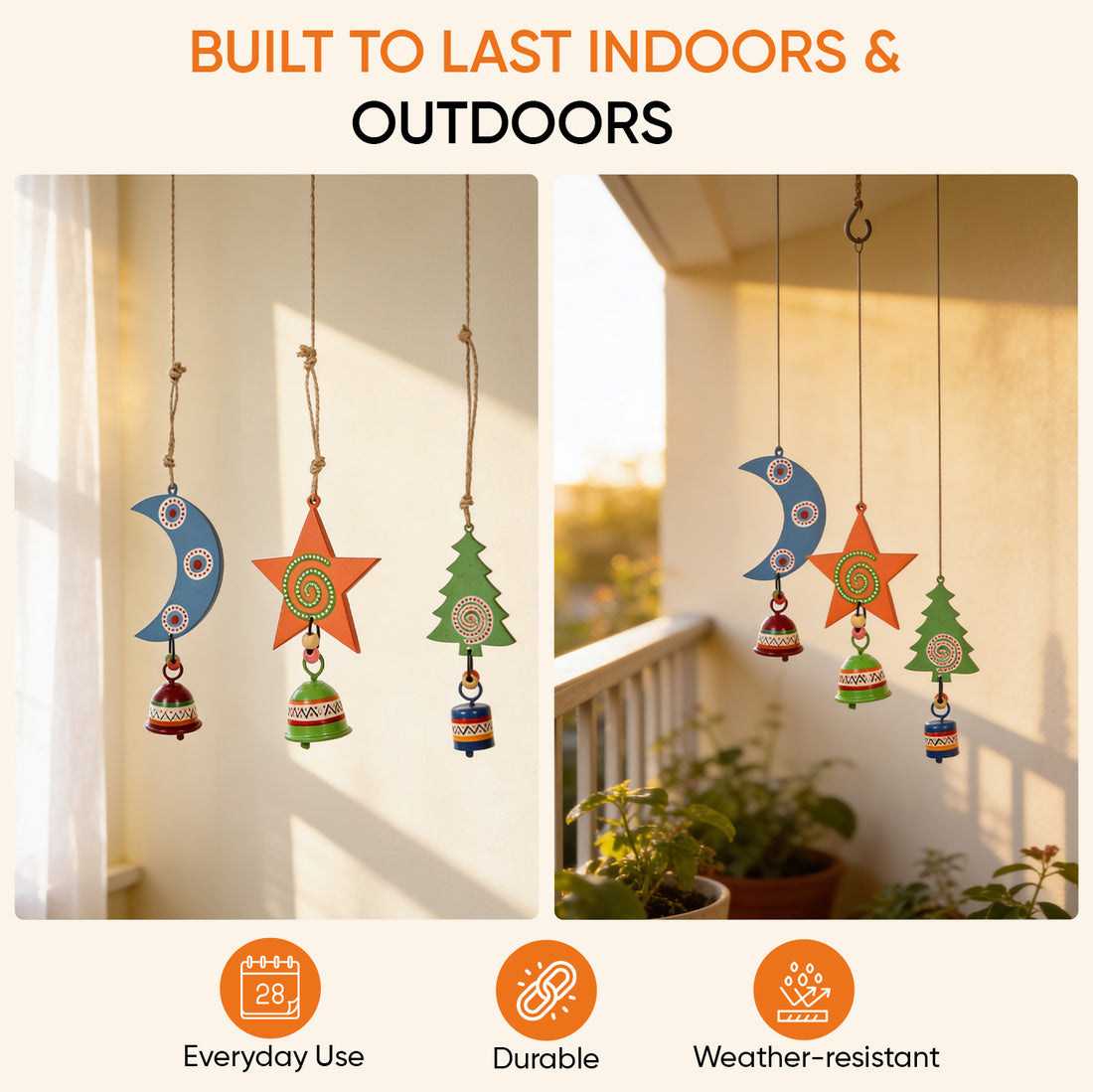 Festive Trio Wind Chime Set ﾖ Moon, Star & Tree