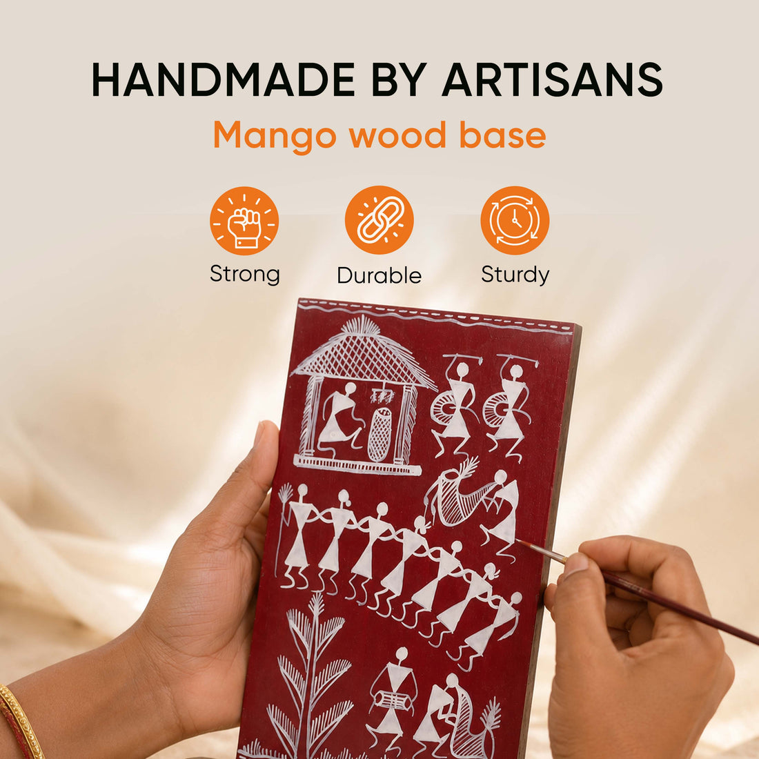Warli Melody Key Holder In Red (6x2.5x8)