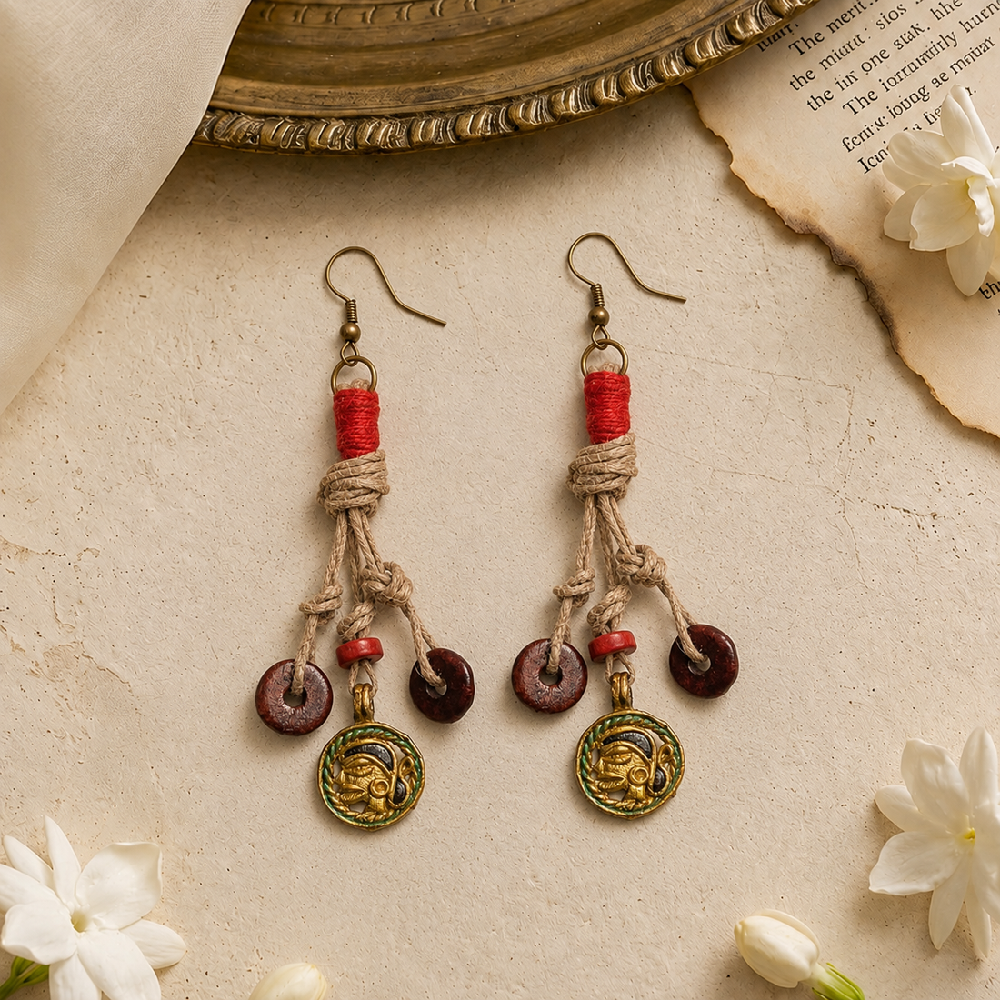 Boho Chic: Handcrafted Wooden Earrings with Brass