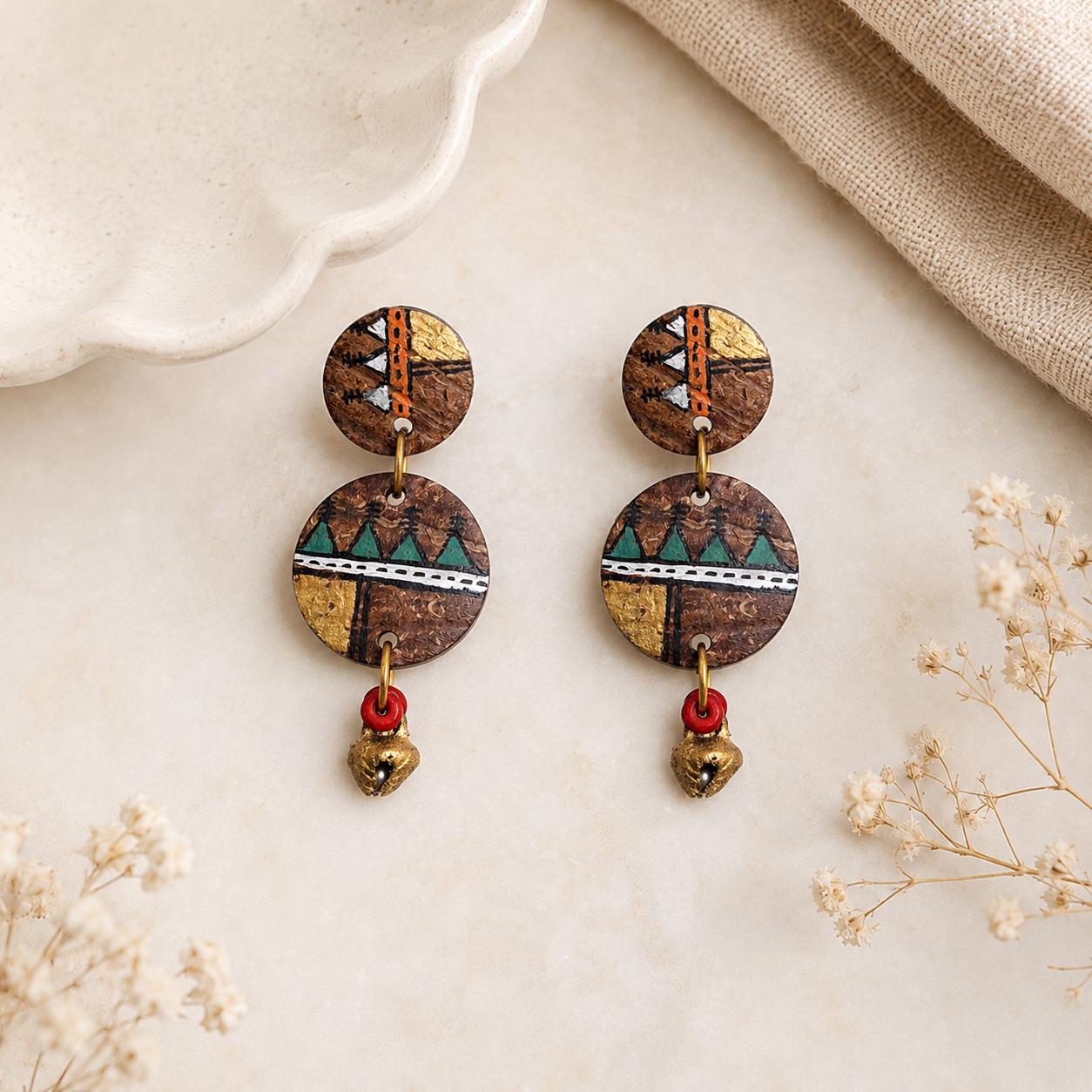 Ethnic Chic: Handcrafted Wooden Earrings with Warli Artwork
