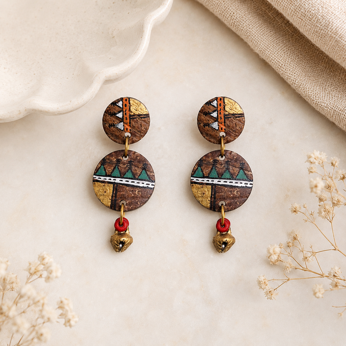 Ethnic Chic: Handcrafted Wooden Earrings with Warli Artwork