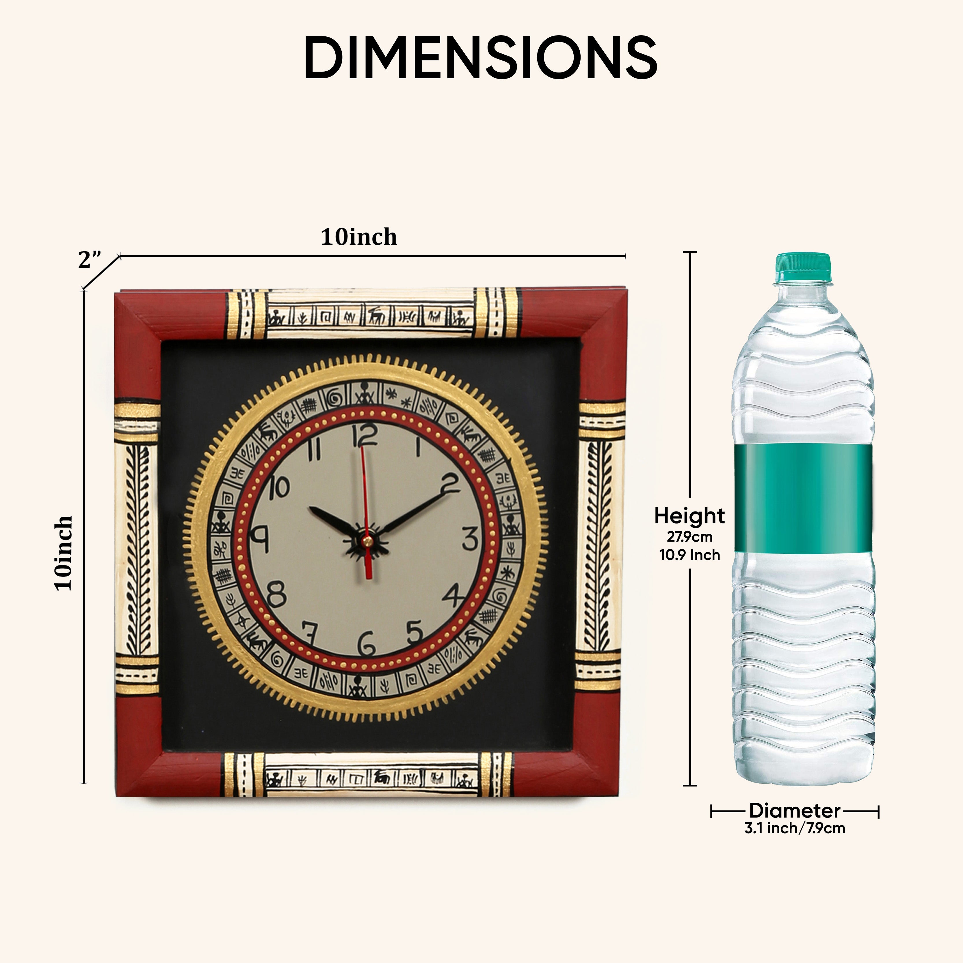 Wall Clock Handcrafted Warli Art White Dial with Glass Frame (10x10)