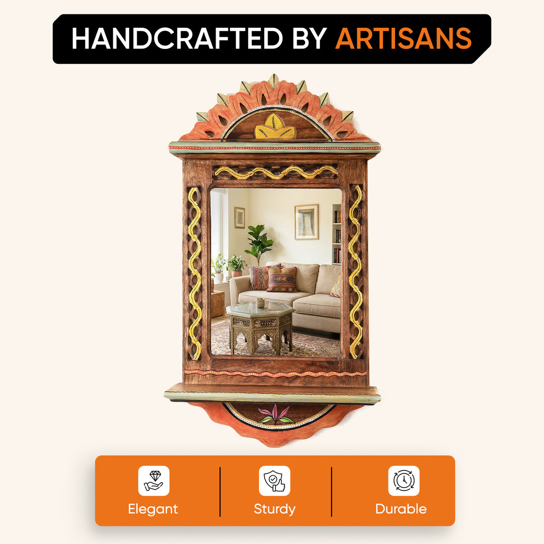Apratim Mirror with handpainted carvings