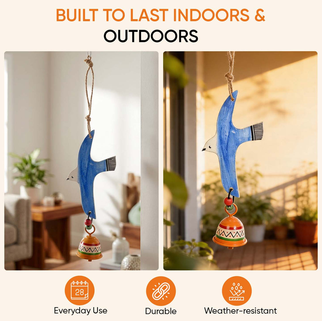 Blue Fly Bird Wind Chimes with Metal Bell for Home Decoration