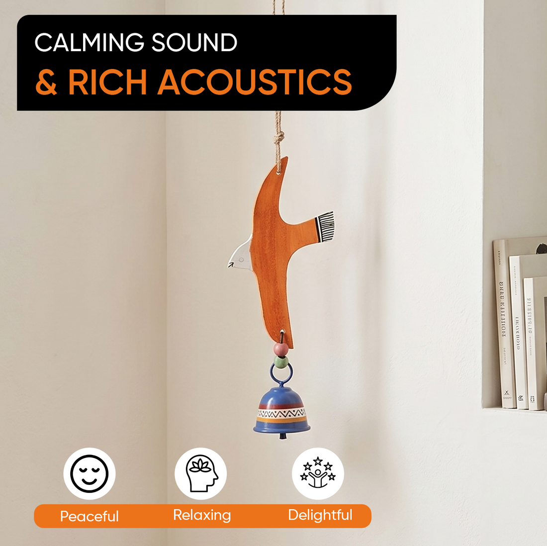 Orange Fly Bird Wind Chimes with Metal Bell for Home Decoration