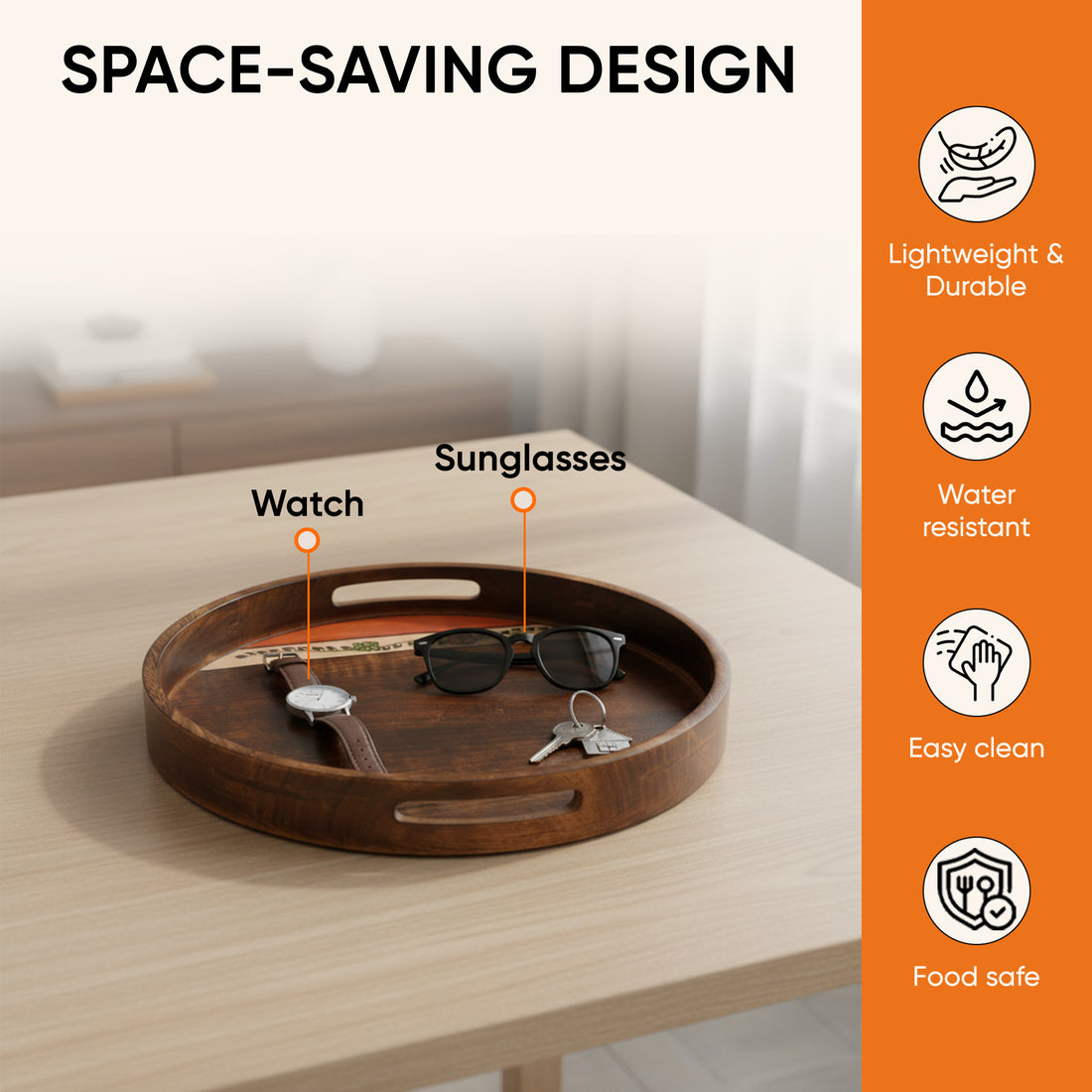 Tray Round shape Handpainted with Flower Motifs Handcrafted in Mango Wood (12x12")