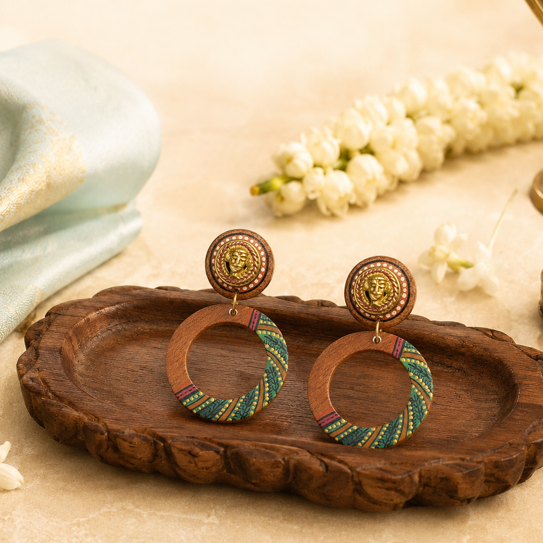 Life's Circle Handcrafted Earrings (Green)