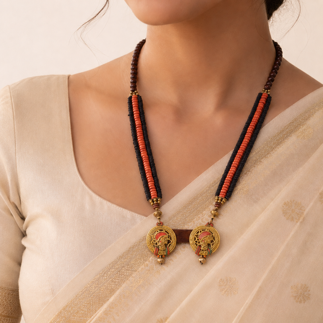 Regal Sisters: Handcrafted Wooden Necklace