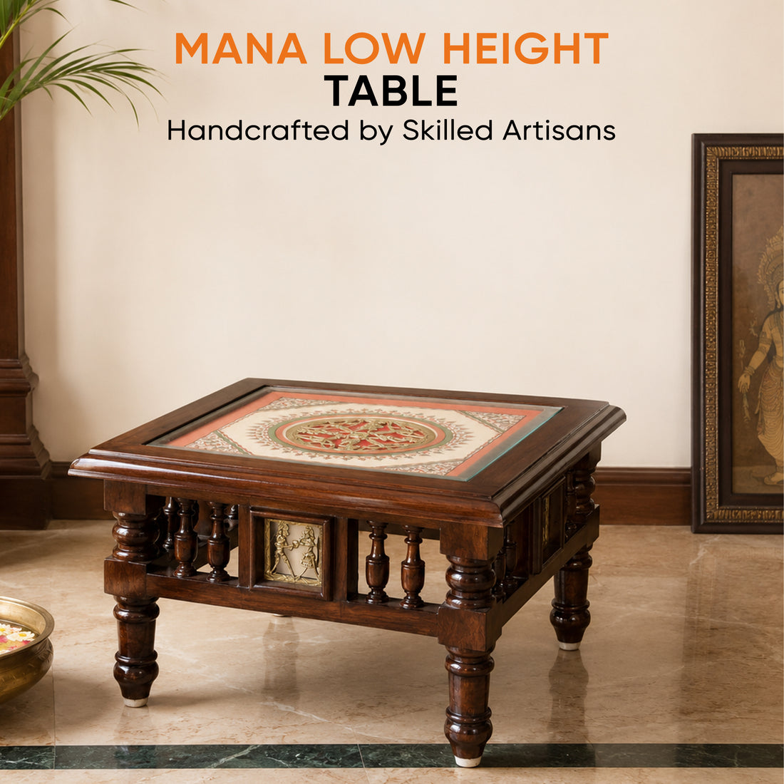 Mana Low Height End Table in Teakwood with Walnut Matte Finish (16x16x11)
