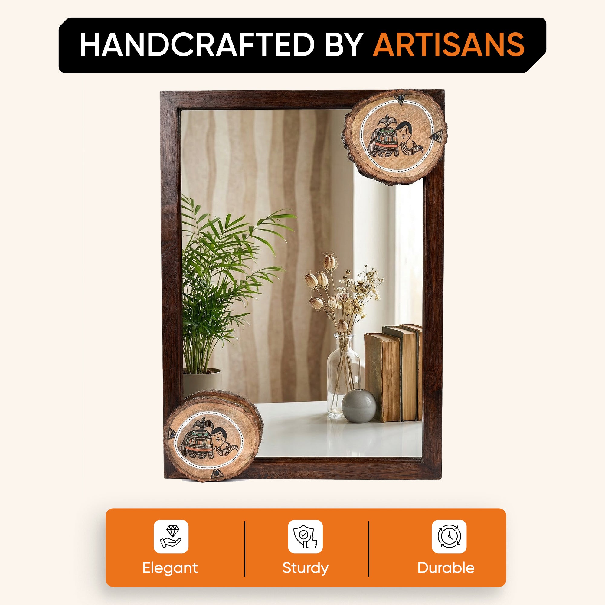 Mirror Handcrafted with Round Madhubani Tiles (12x18)