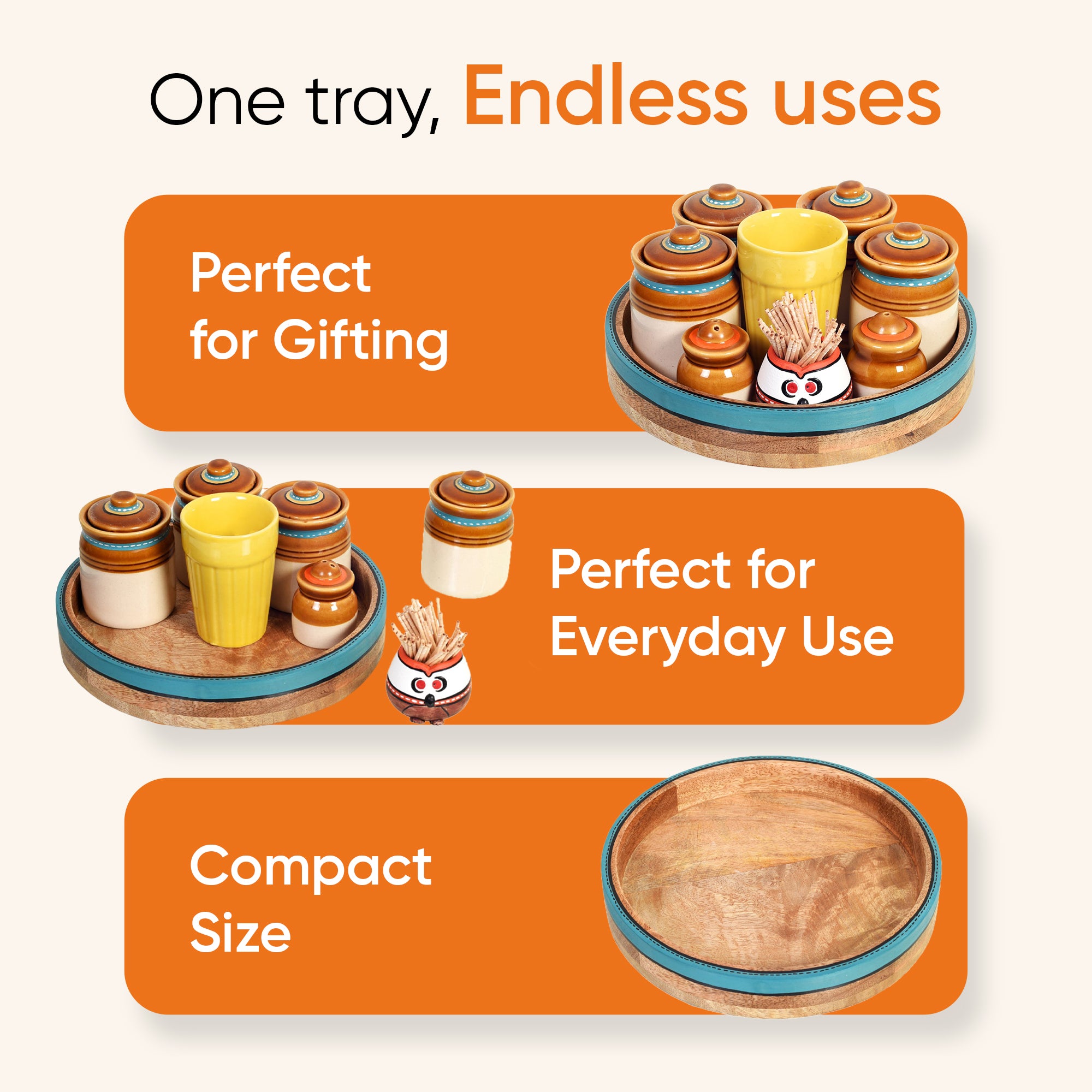 Granny Pickle Tray, Traditional Ceramic Pickle Jar Set with Wooden Tray and Utility Holders