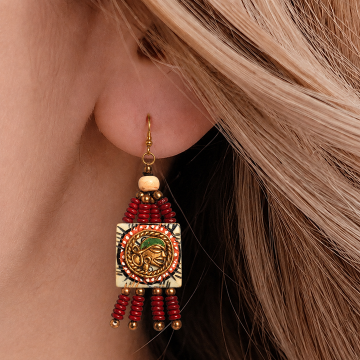 The Empress Handcrafted Tribal Dhokra Earrings in Turquoise