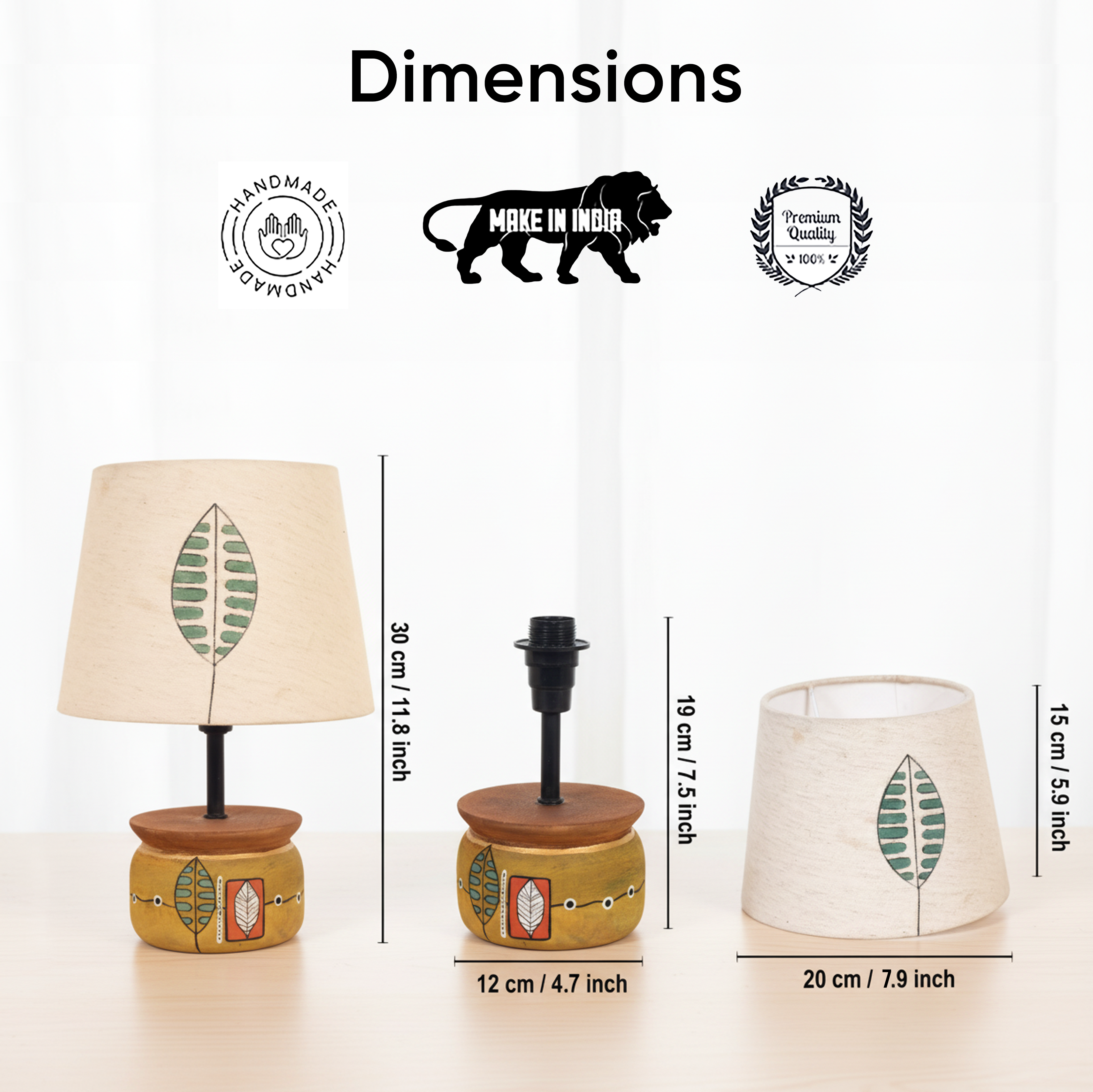 Handcrafted Wooden Table Lamp with Round Base and Fabric Shade, Decorative Bedside and Living Room Lighting