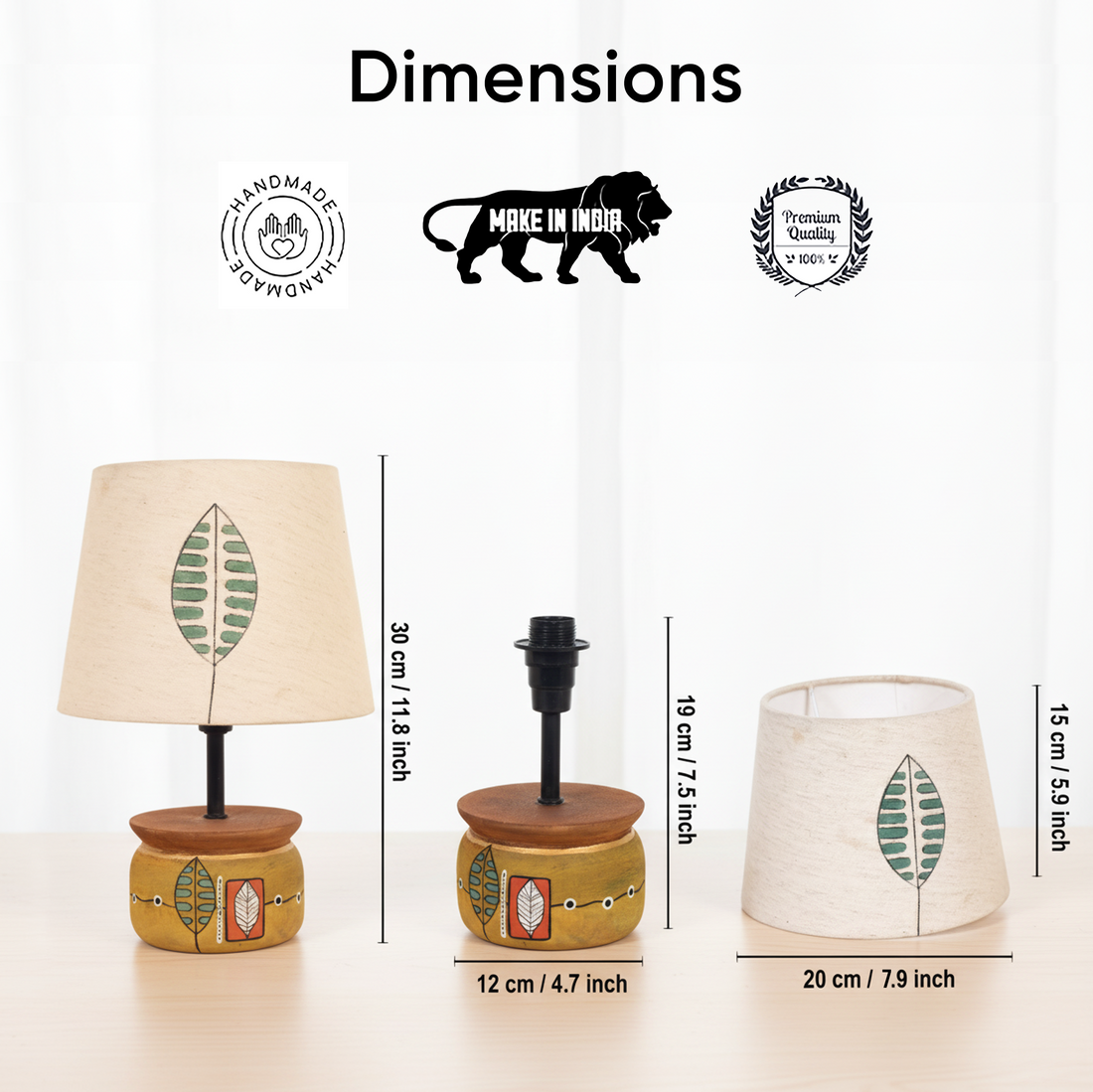 Handcrafted Wooden Table Lamp with Round Base and Fabric Shade, Decorative Bedside and Living Room Lighting