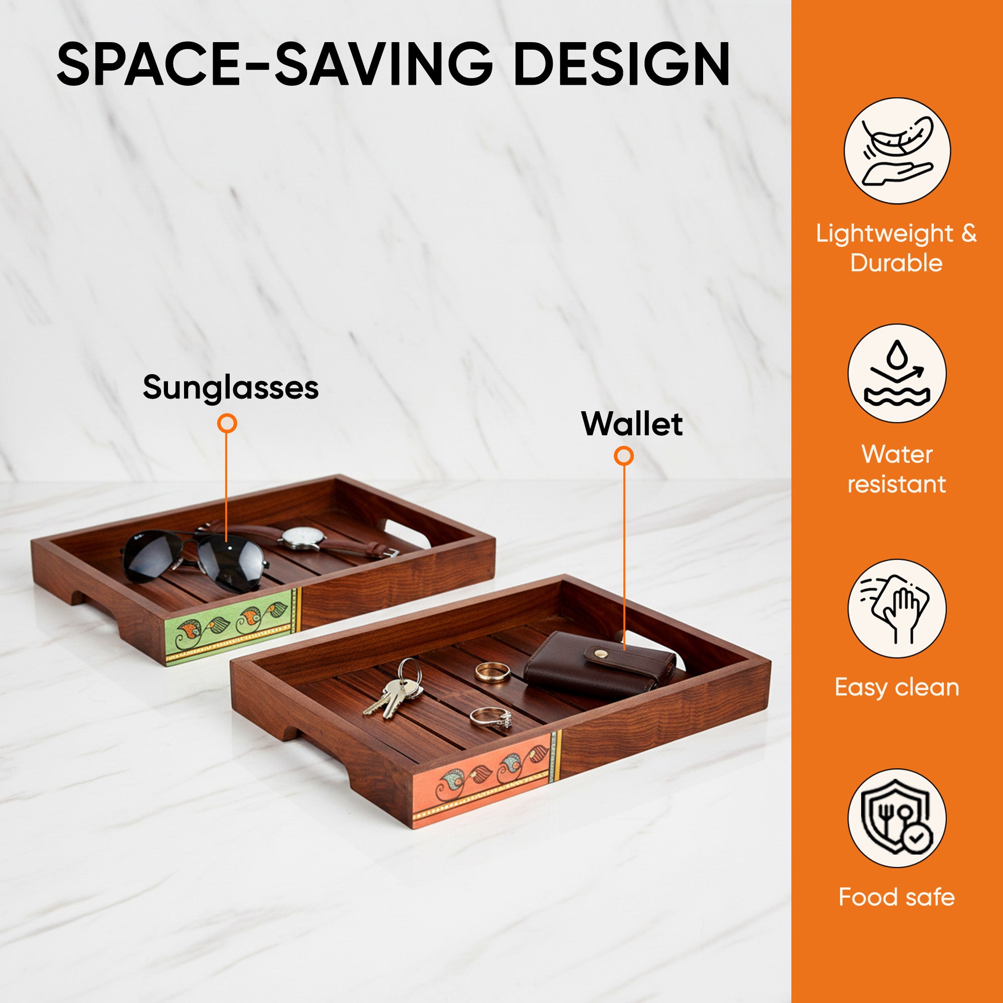 Trays with Madhubani Art Handcrafted in RoseWood (set of 2) (14x10/12x8.4")