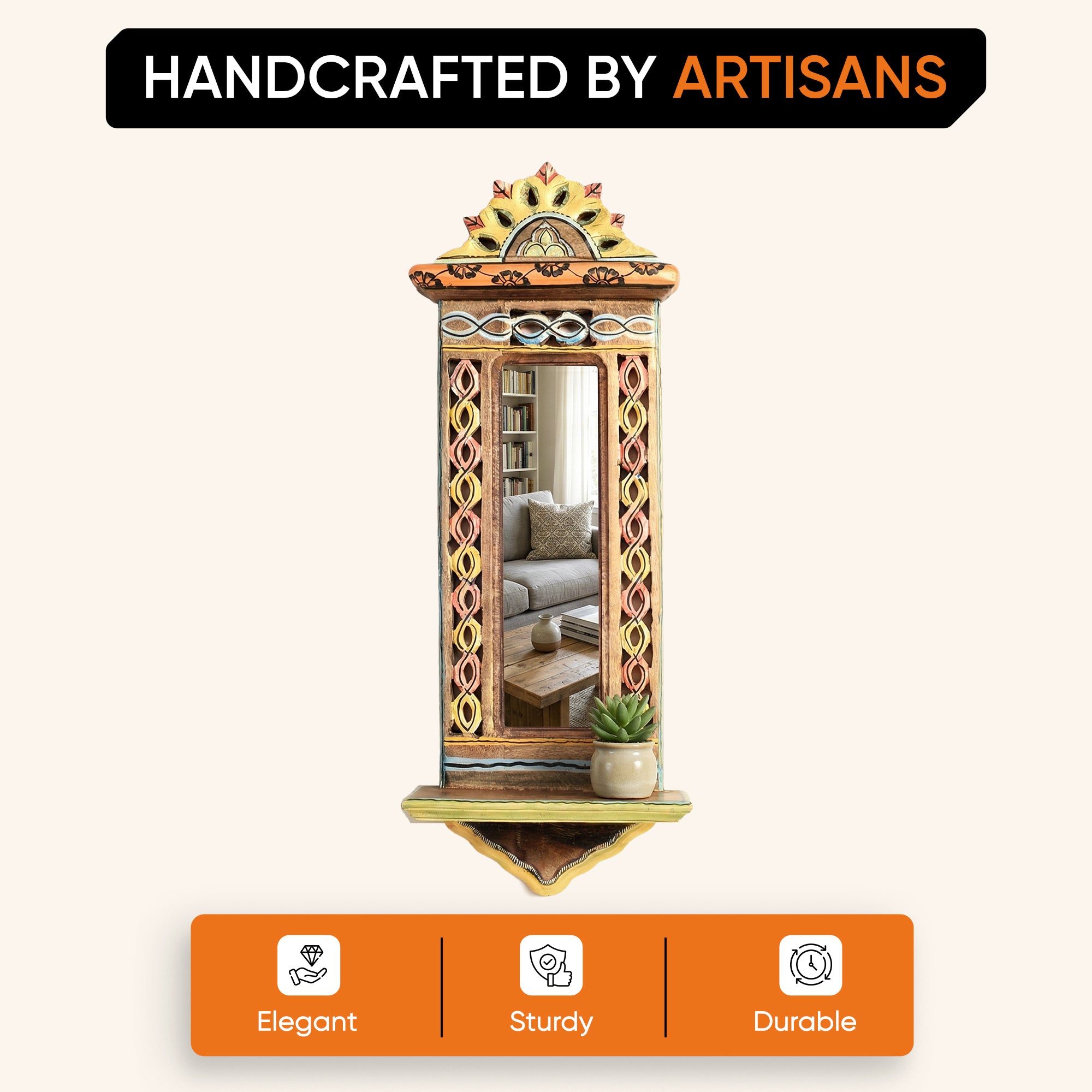 Apratim-I Mirror with handpainted carvings