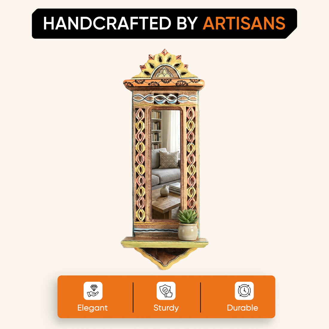Apratim-I Mirror with handpainted carvings