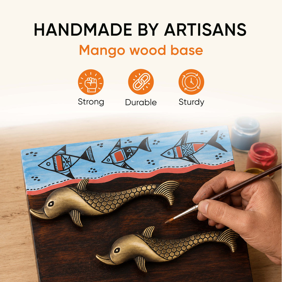 Key Holder Handcrafted Tribal Art Fish Handle 4 keys (7x2x6.2)
