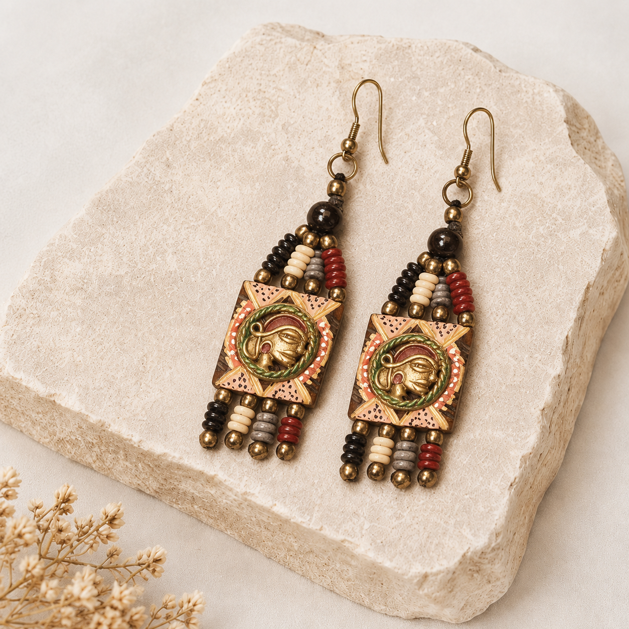 The Empress Handcrafted Tribal Dhokra Earrings in Multicolour
