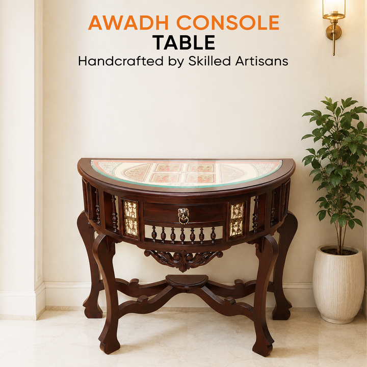 Awadh Console Table in Teakwood with Walnut Finish (36x18x30)
