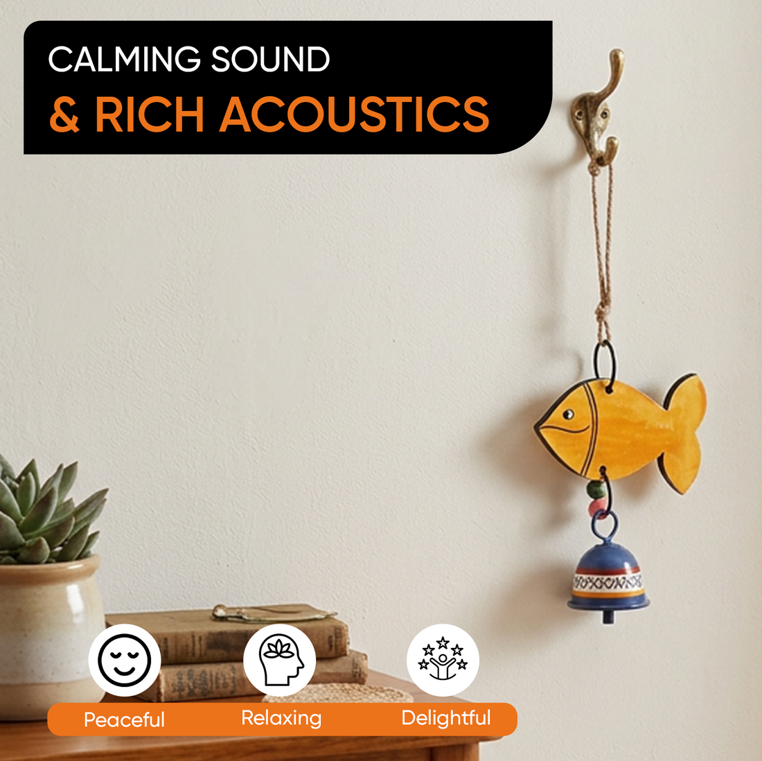 Handpainted Orange Fish Wind Chimes for Home Decorative (Multicolour)
