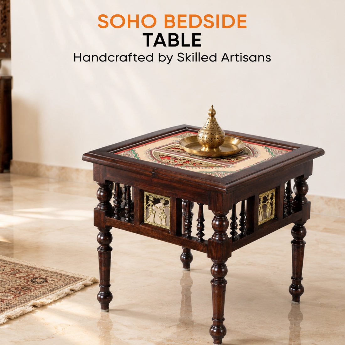 Soho Bedside Table in Teakwood with Walnut Finish (18x18x18)