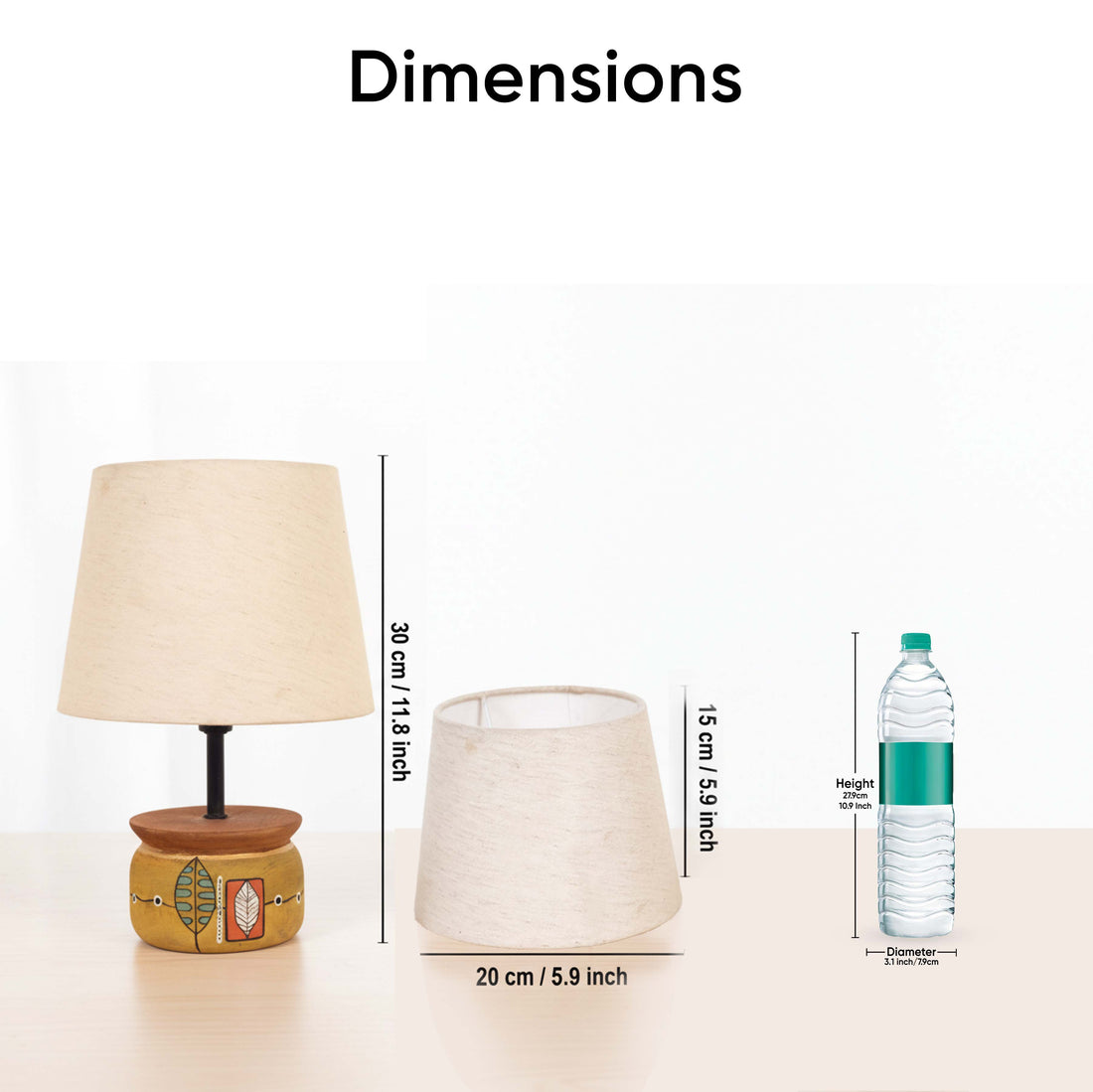 Handcrafted Wooden Table Lamp with Round Base and Fabric Shade, Decorative Bedside and Living Room Lighting