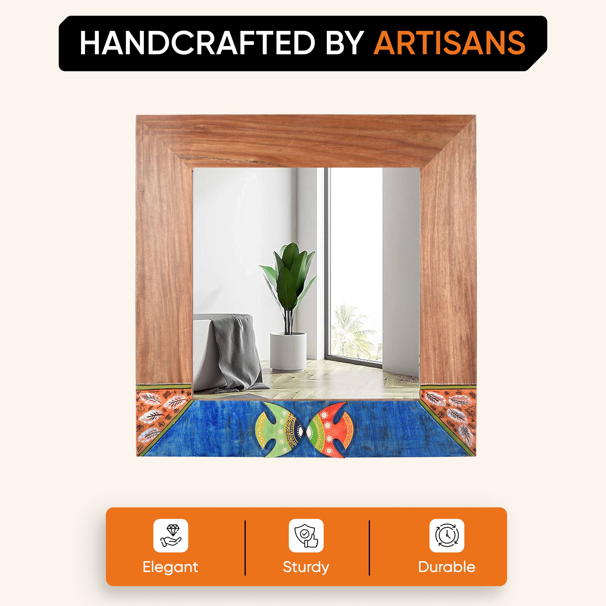 Nemo Rosewood Mirror with Fish Motifs (21x17")