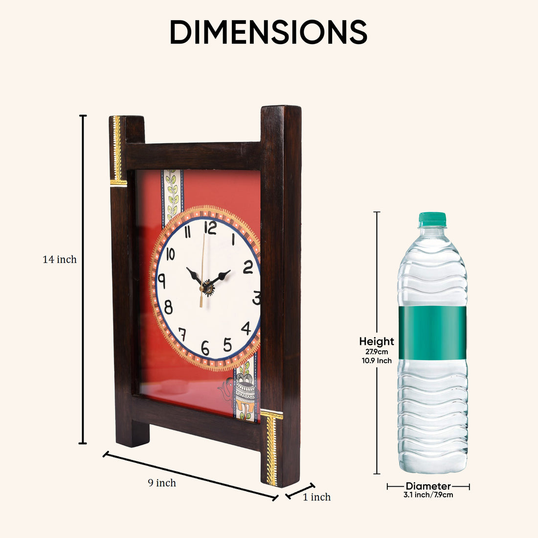 Wall Clock Handcrafted Wooden Tribal Art with Glass (9x1x14)