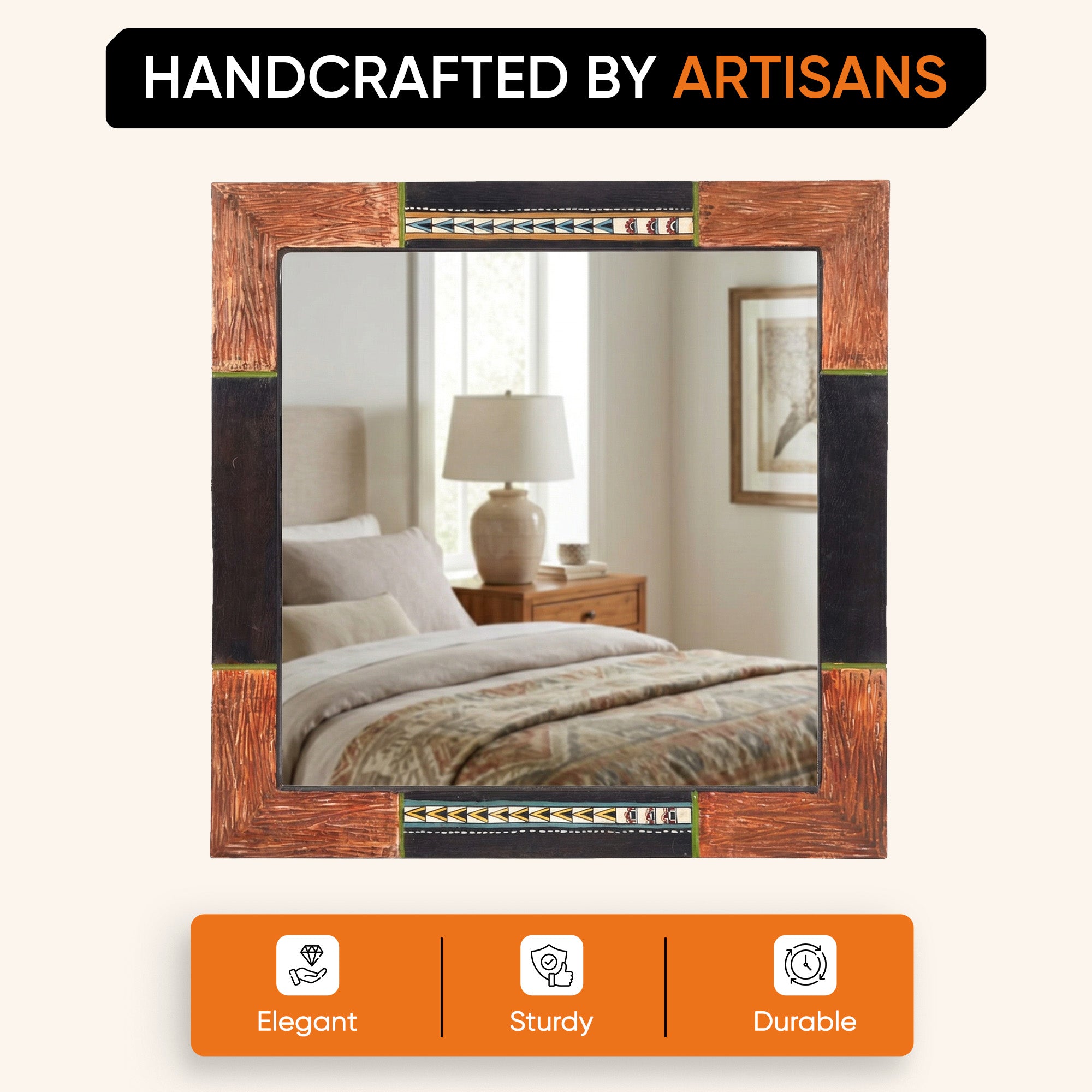 Warli Whispers Wooden Mirror