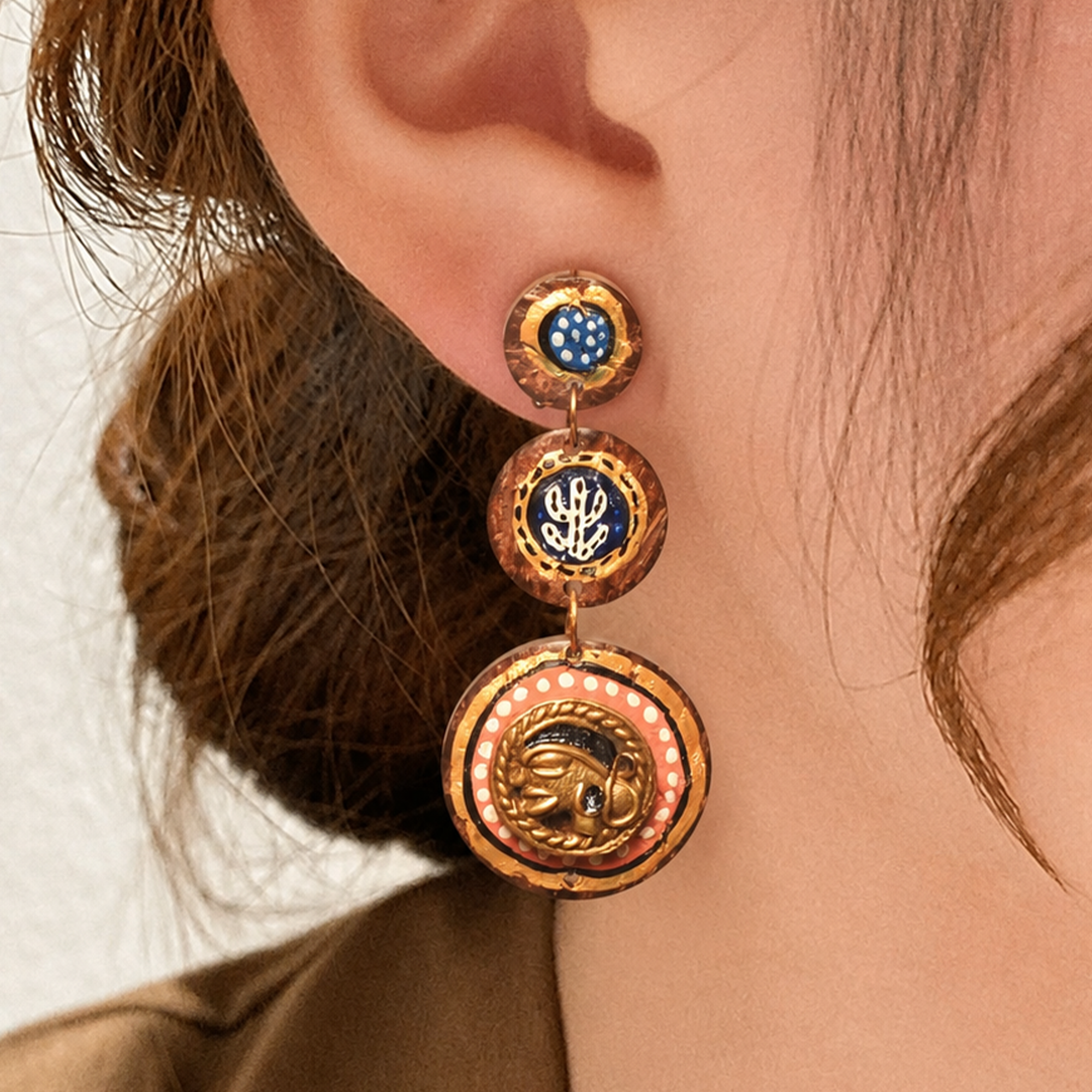 Tribal Drops Handcrafted Dhokra Earrings ini wood