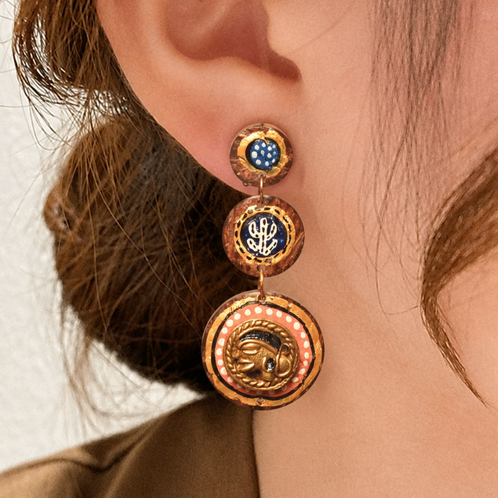 Tribal Drops Handcrafted Dhokra Earrings ini wood