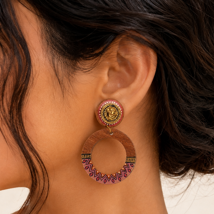 Life's Circle Handcrafted Earrings (Red)