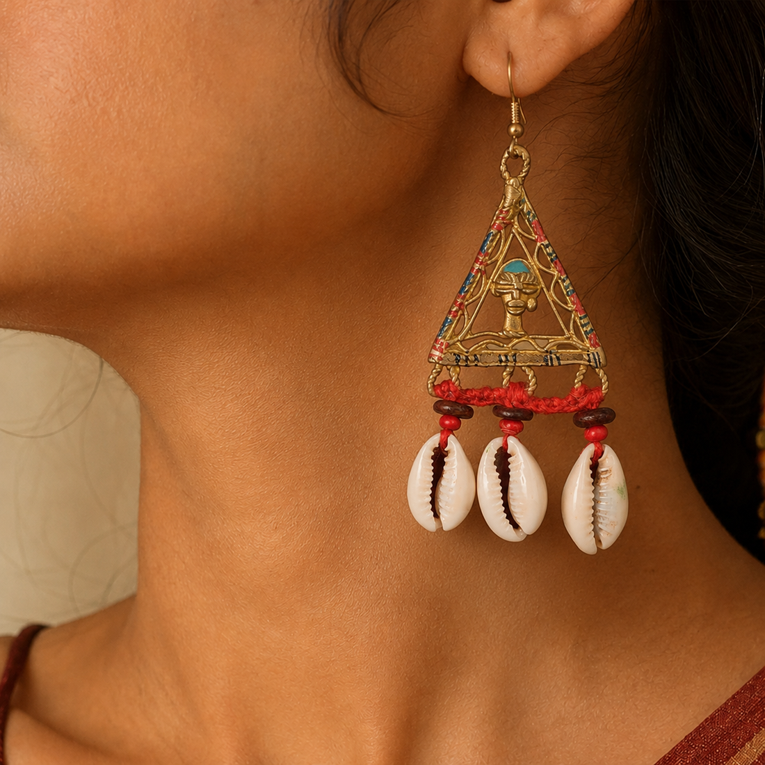 Geometric Elegance: Triangular Brass Conch Earrings