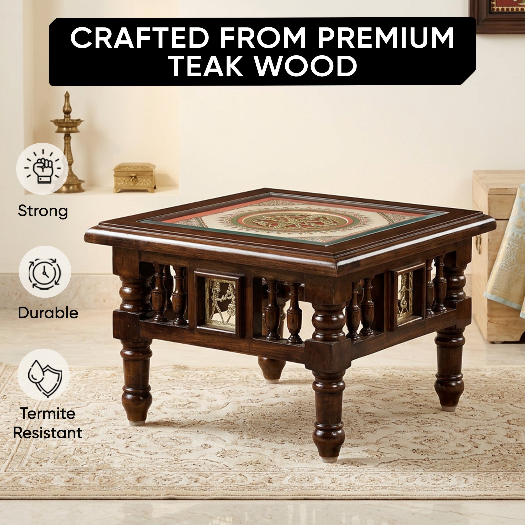 Mana Low Height End Table in Teakwood with Walnut Matte Finish (16x16x11)