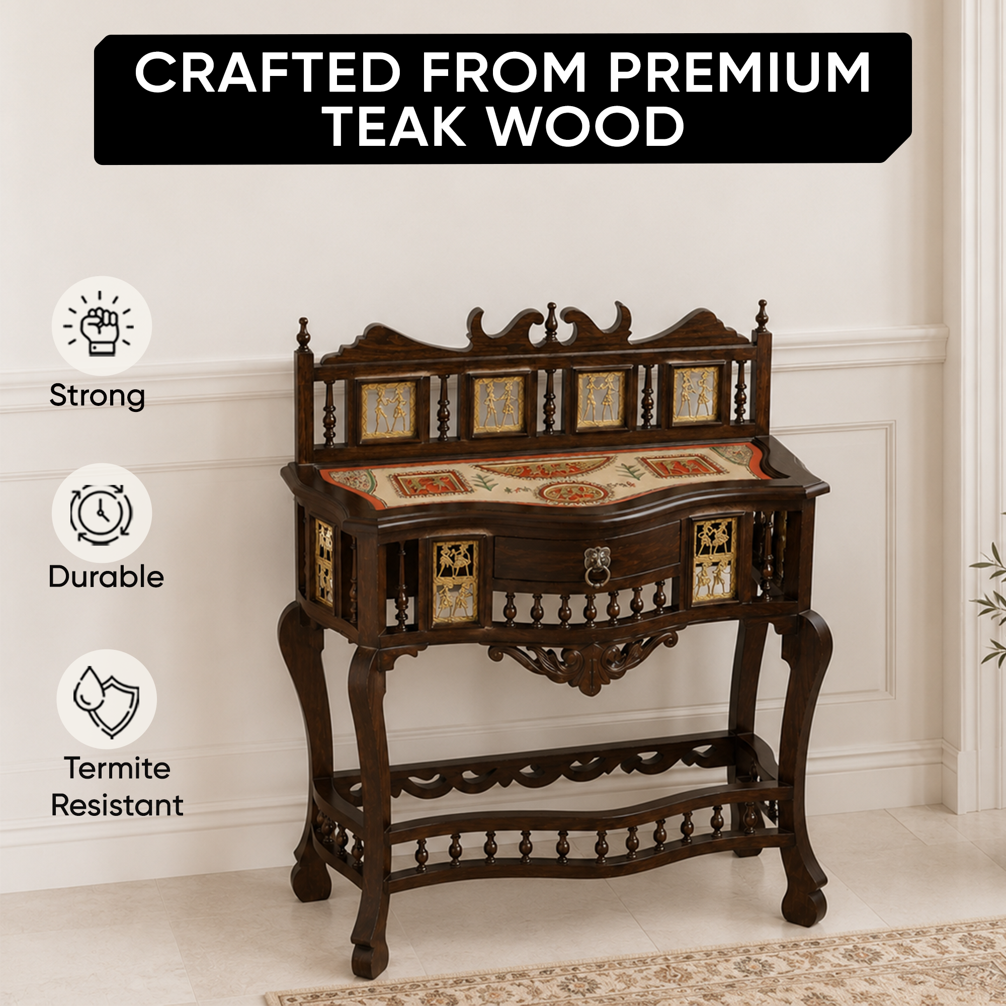 Royal Console Table in Teakwood with Walnut Finish (36x17x38)
