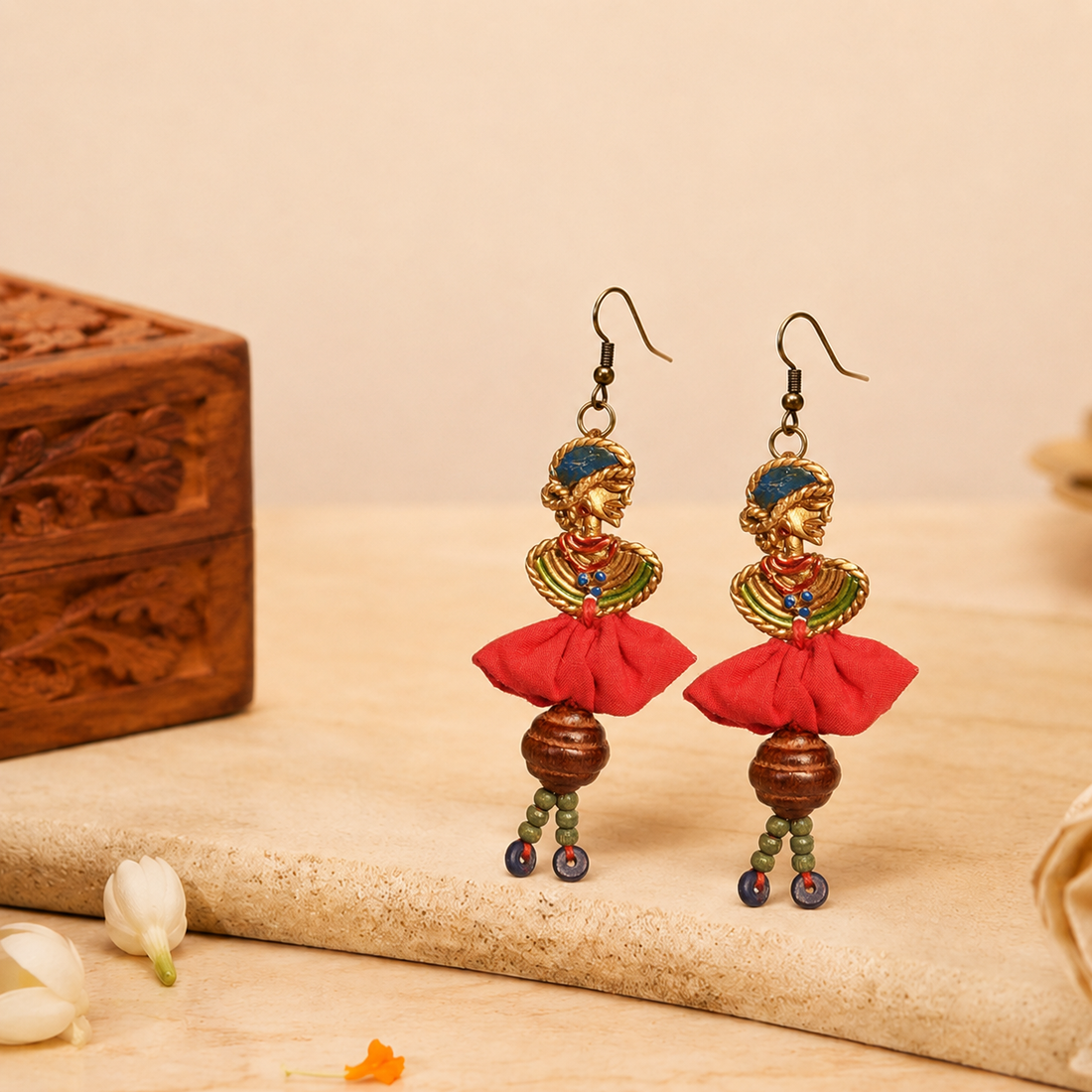 The Dancing Empress Handcrafted Tribal Dhokra Earrings in multicolours