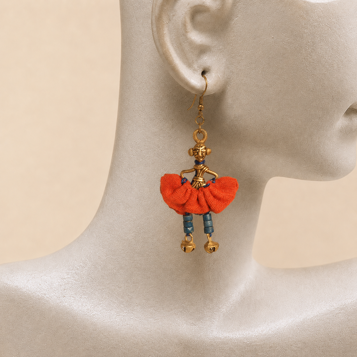 The Dancing Empress Handcrafted Tribal Dhokra Earrings in Garnet Red