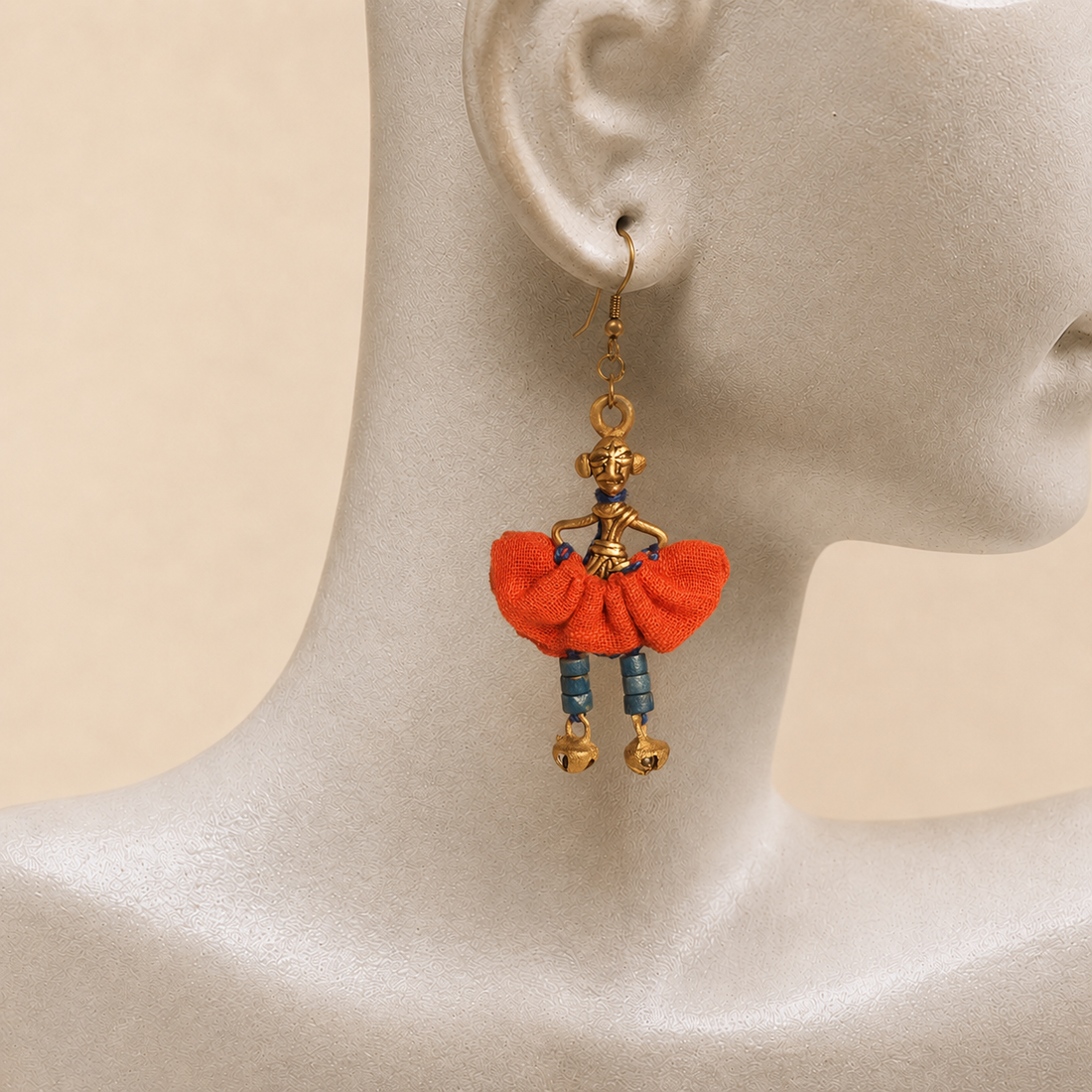 The Dancing Empress Handcrafted Tribal Dhokra Earrings in Garnet Red