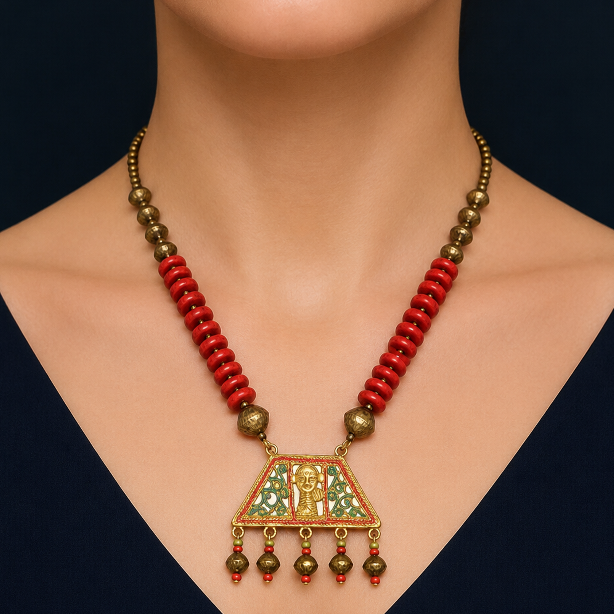 Tribal Trinity Handcrafted Dhokra Necklace