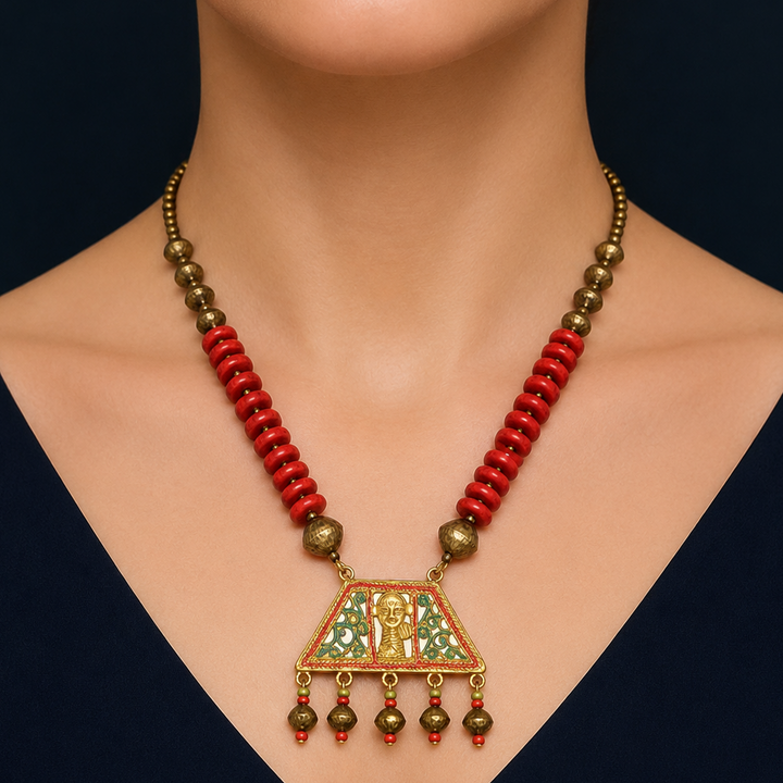 Tribal Trinity Handcrafted Dhokra Necklace