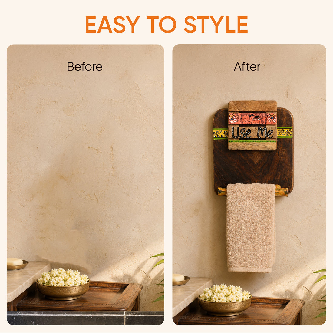 Towel Holder Handcrafted Tribal Art (7x2.2x9.6)