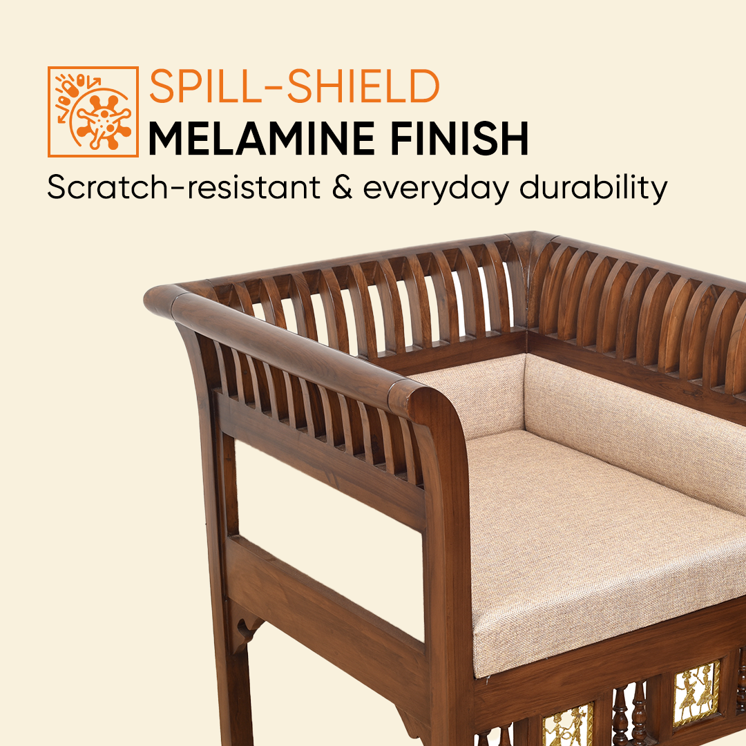 Polo-I Single Seater Sofa in Striped Wood Pattern created in Teakwood with Walnut Finish