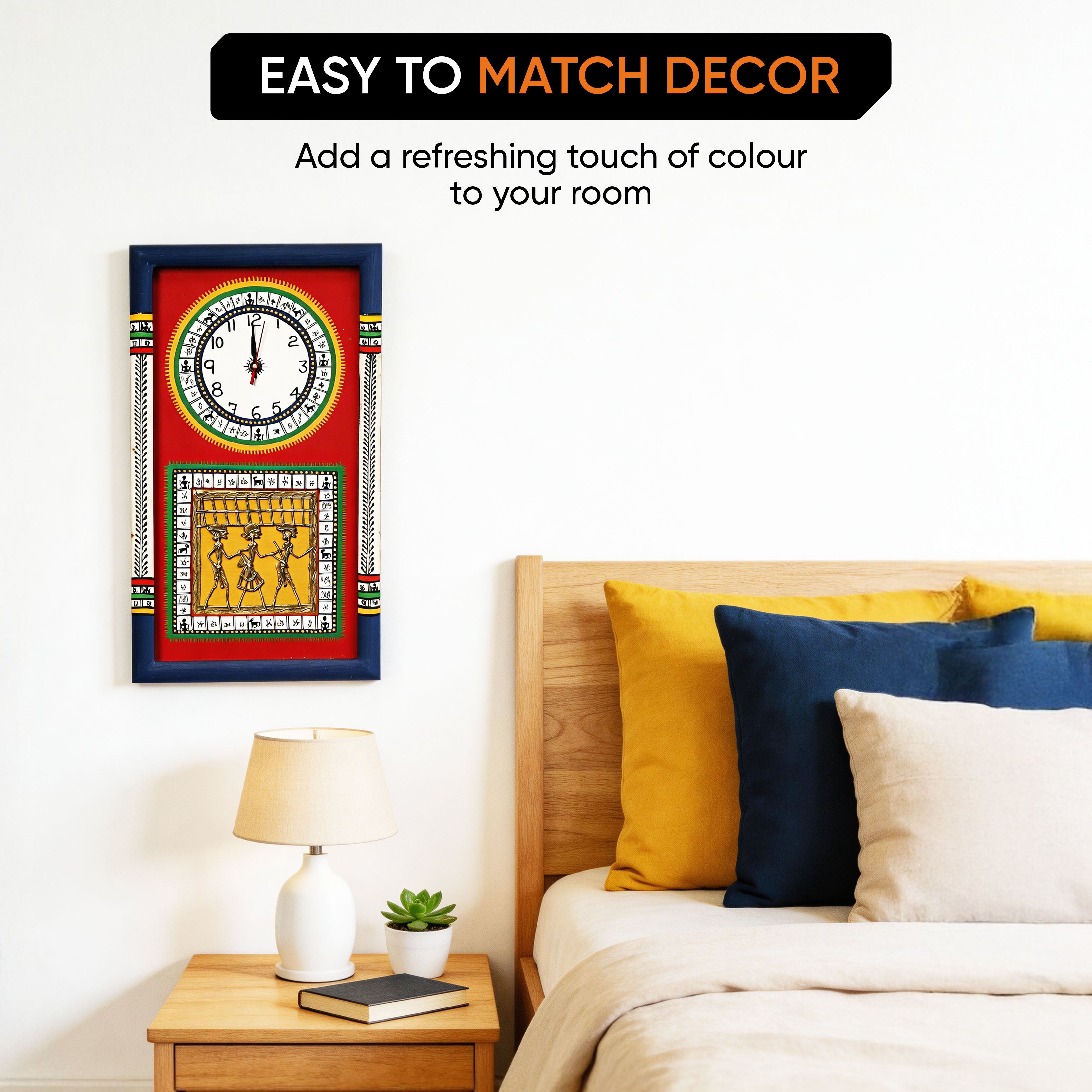 Desi Dhokra Wall Clock Warli Dial with Glass Frame (10x18)